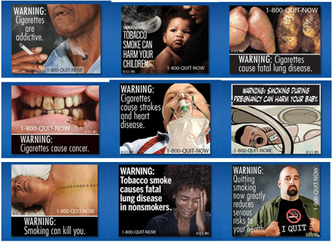 photos choc sur des paquets de cigarettes US