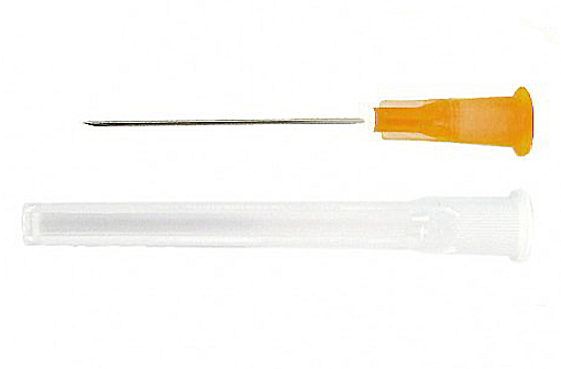 Le prélèvement de la 6e dose de COMIRNATY est plus facile avec une aiguille de 25 G et 25 mm de longueur (illustration). width=