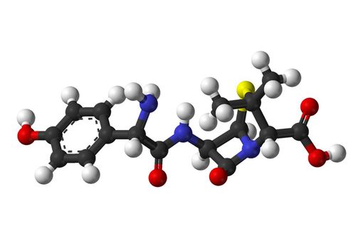 Molécule d'amoxicilline en représentation 3D (@ Wikimedia, illustration).