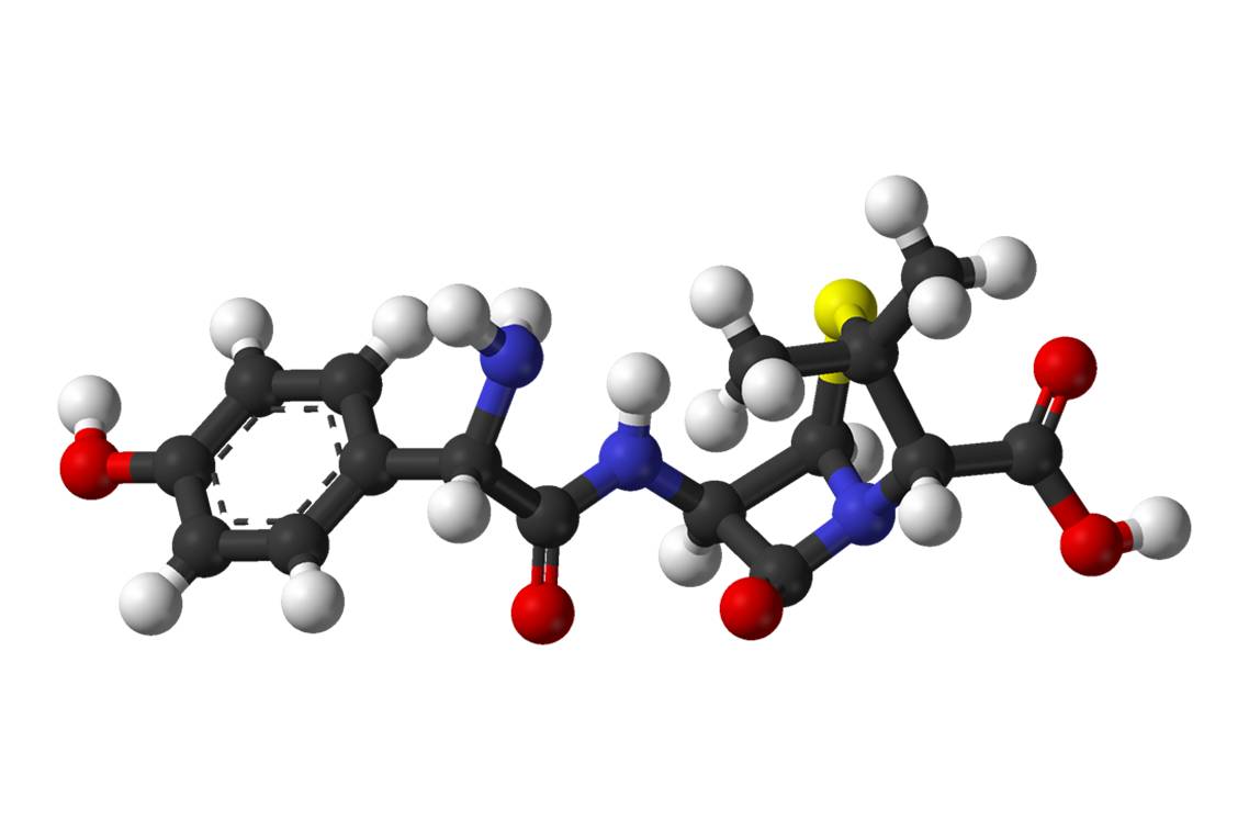 Molécule d'amoxicilline en représentation 3D (@ Wikimedia).