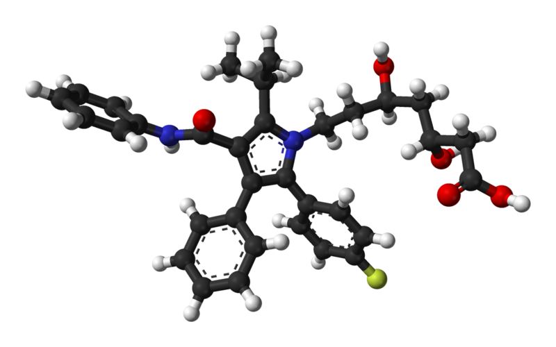 Structure moléculaire en 3D de l'atorvastatine (© Ben Mills, Wikimedia)