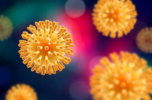 Représentation en 3D de virus immunodéficience humaine (illustration).