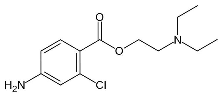 La chloroprocaïne est un anesthésique local de type ester (image : © Fvasconcellos, Wikimedia)