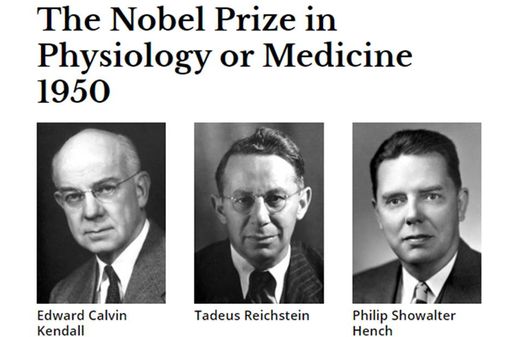PS Hench, EC Kendall et T Reichstein, récompensés par le Pric Nobel pour leur découverte des hormones corticosurrénales (© Nobelprize.org).