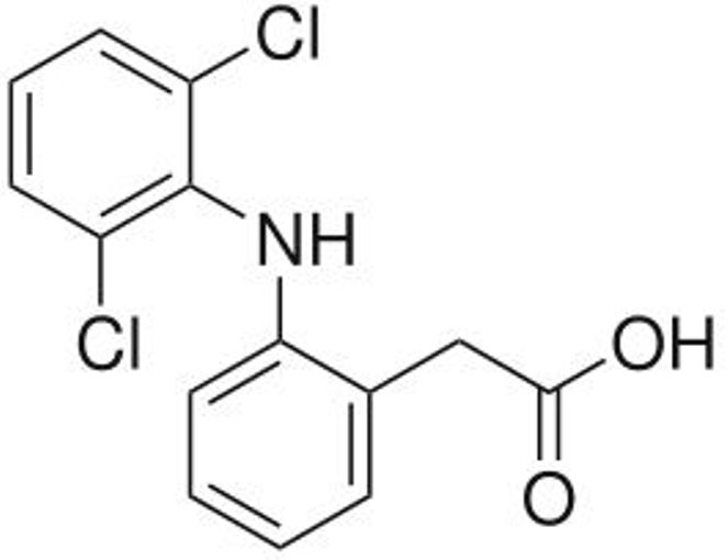 Le diclofénac est un AINS d'utilisation courante contre la douleur et l'inflammation (image : © Harbin, Wikimedia).