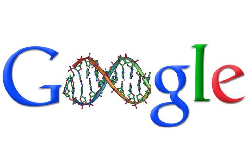 Logo Google mixé avec la modélisation d’une molécule d’ADN, © Michael Ströck, Wikipedia Commons (illustration). 