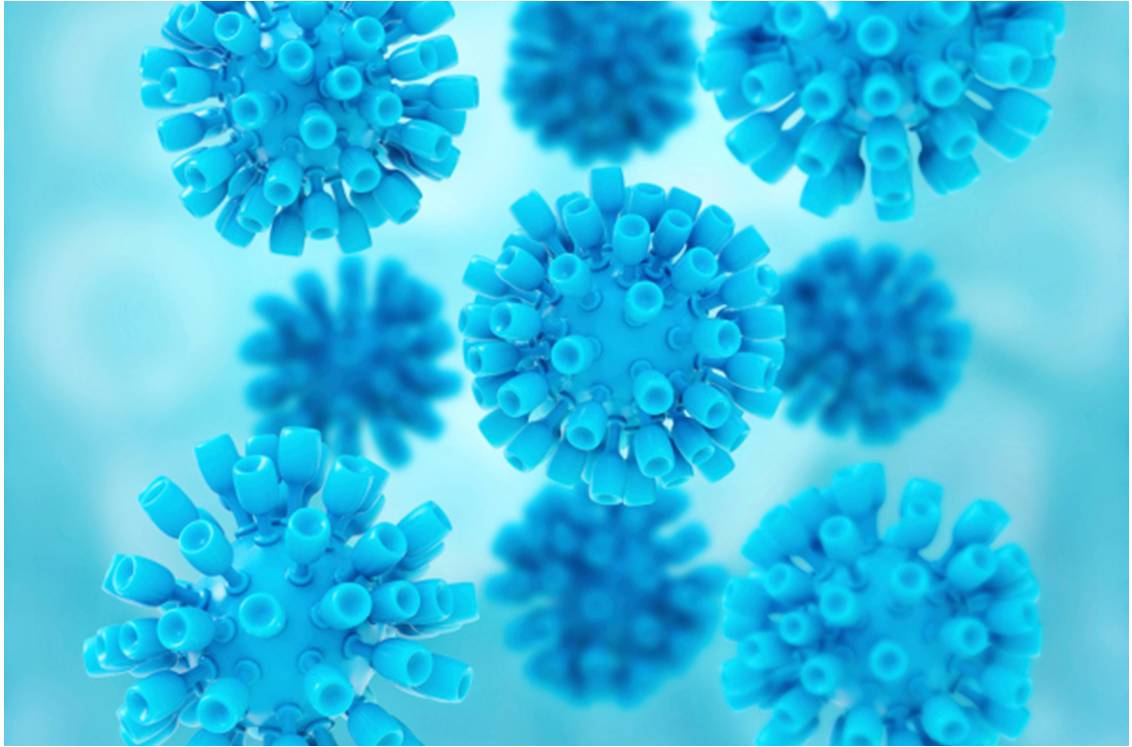Représentation en 3D de virus de l'hépatite.
