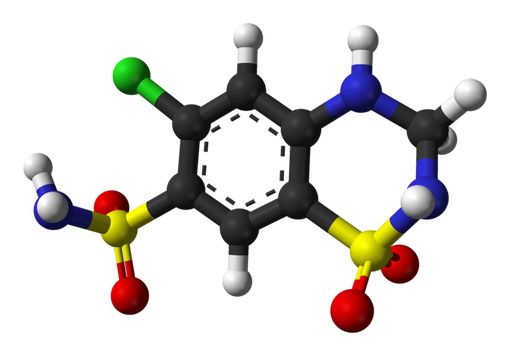 Représentation d'une molécule d'hydrochlorothiazide par Ben Mills, pour Wikipedia