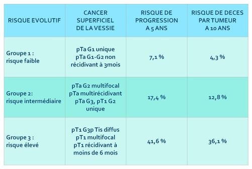Classification des tumeurs superficielles de la vessie (source : Comité de Cancérologie de l'AFU).