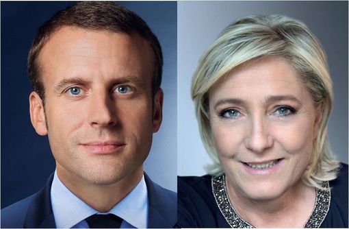 (photographies issues des sites officiels de Marine Le Pen et d'Emmanuel Macron).