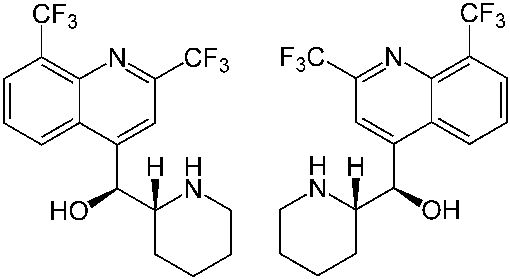 Méfloquine R & S (illustration, © Jü, Wikimedia). Le principe actif du LARIAM est le chlorhydrate de méfloquine.