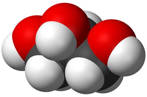 Représentation en 3D d'une molécule de glycérol (cliché @ Wikimedia).