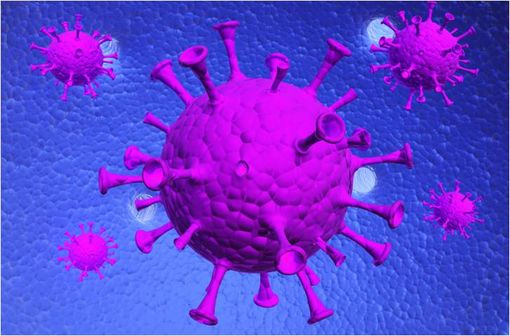 Représentation en 3D de virus de l'hépatite C (illustration).