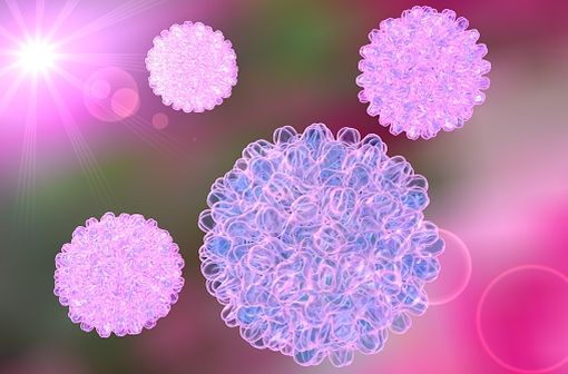 Représentation 3D de virus de l'hépatite B (illustration).