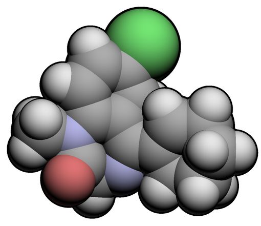 Représentation 3D de la molécule de tétrazépam (© Ccroberts, wikipedia)