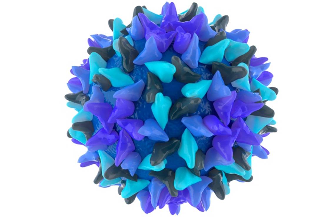 Représentation schématique en 3D d'un virus de l'hépatite B.