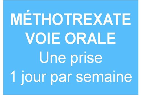 Visuel de l'ANSM pour alerter les professionnels de santé et les patients sur le schéma posologique du méthotrexate par voie orale.