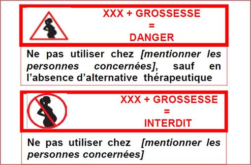 A partir du 17 octobre, l'un ou l'autre des pictogramme ci-dessus sera présent sur les boîtes des médicaments à risque pendant la grossesse.